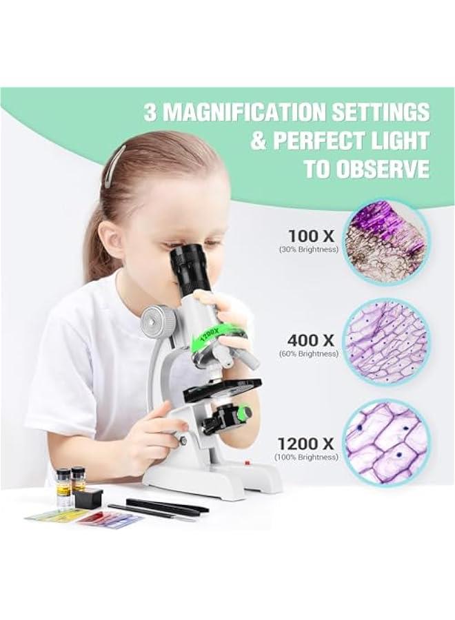 Arabest New 2024 Kids Beginner Microscope Science Kit with 100X-1200X Magnification, 13 Prepared Slides & DIY Blank Slides, 18MM HD Lens, Adjustable LED Light, ABS Box - Ideal Microscope for Kids Ages 5-7 a  - Image 3