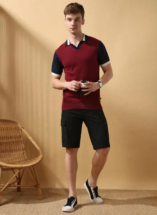 Men's Black 100% Cotton Solid Pattern Cropped Length Cargo Regular Fit Shorts