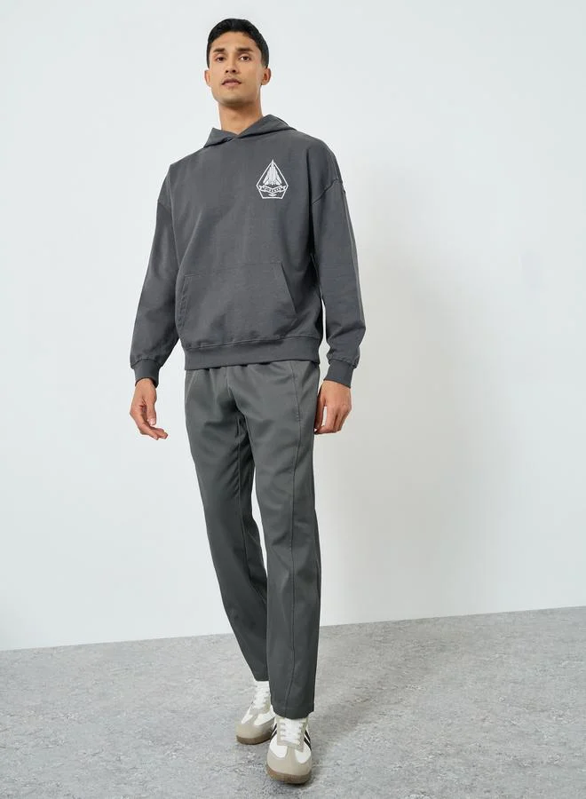 Styli Men Grey Graphic Oversized Hoodie