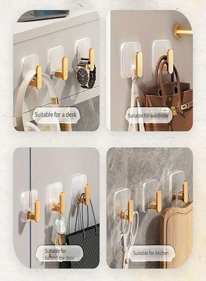 CALYXIA Premium Transparent Wall Hooks with Gold Finish | No Drill Self Adhesive Wall Hooks for Hanging | Waterproof & Strong Hold Wall Hooks for Bathroom, Kitchen, Office & Bedroom (Pack of 4) - Image 3