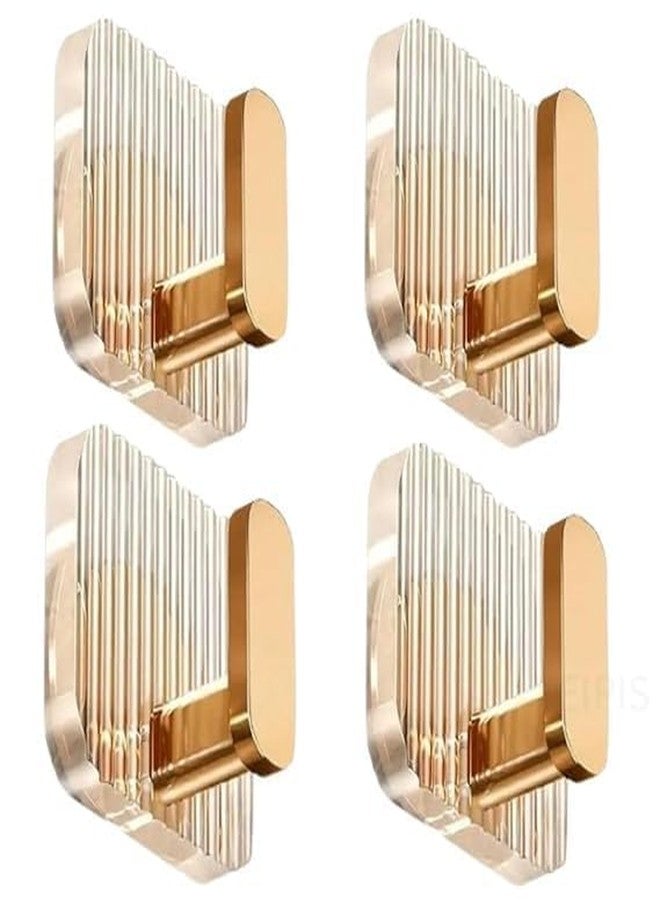 CALYXIA Premium Transparent Wall Hooks with Gold Finish | No Drill Self Adhesive Wall Hooks for Hanging | Waterproof & Strong Hold Wall Hooks for Bathroom, Kitchen, Office & Bedroom (Pack of 4) - Image 1