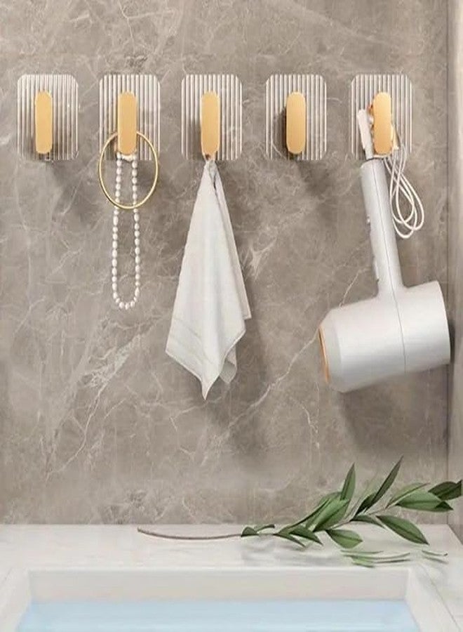 CALYXIA Premium Transparent Wall Hooks with Gold Finish | No Drill Self Adhesive Wall Hooks for Hanging | Waterproof & Strong Hold Wall Hooks for Bathroom, Kitchen, Office & Bedroom (Pack of 4) - Image 4
