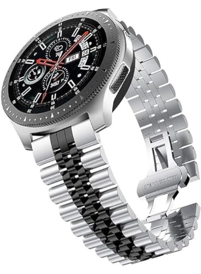 Luxury 22mm Stainless Steel Watch Band – Two-Tone Executive Metal Bracelet – Premium Replacement Strap for Samsung Watch 46mm, Huawei GT 46mm, Amazfit GTR & All 22mm Smartwatches (Silver/Black) - Image 1