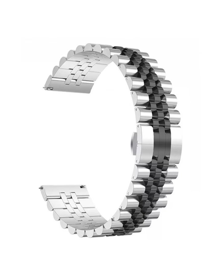 Luxury 22mm Stainless Steel Watch Band – Two-Tone Executive Metal Bracelet – Premium Replacement Strap for Samsung Watch 46mm, Huawei GT 46mm, Amazfit GTR & All 22mm Smartwatches (Silver/Black) - Image 2