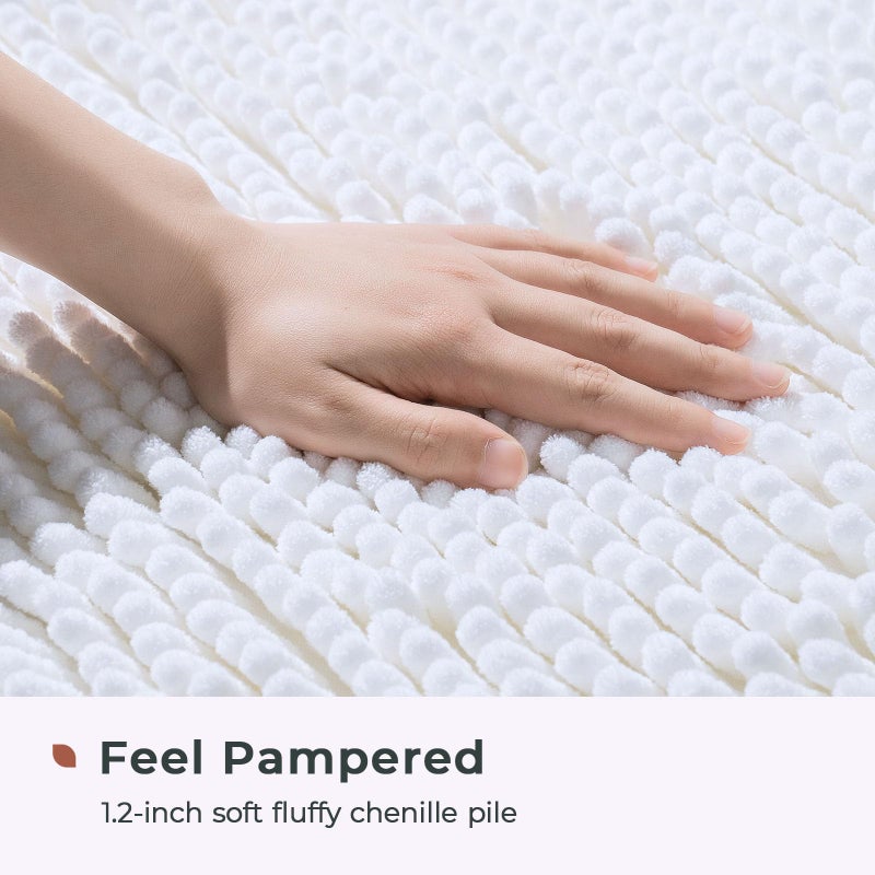 FRESHMINT Chenille Bathroom Rugs Mat 24 ""x17 ""  Non-Slip Bath Mat for Bathroom Floor  Washable Soft Thick Water Absorbent Microfiber Shower Mat  White - Image 2