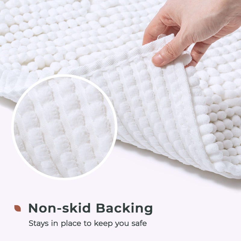 FRESHMINT Chenille Bathroom Rugs Mat 24 ""x17 ""  Non-Slip Bath Mat for Bathroom Floor  Washable Soft Thick Water Absorbent Microfiber Shower Mat  White - Image 4