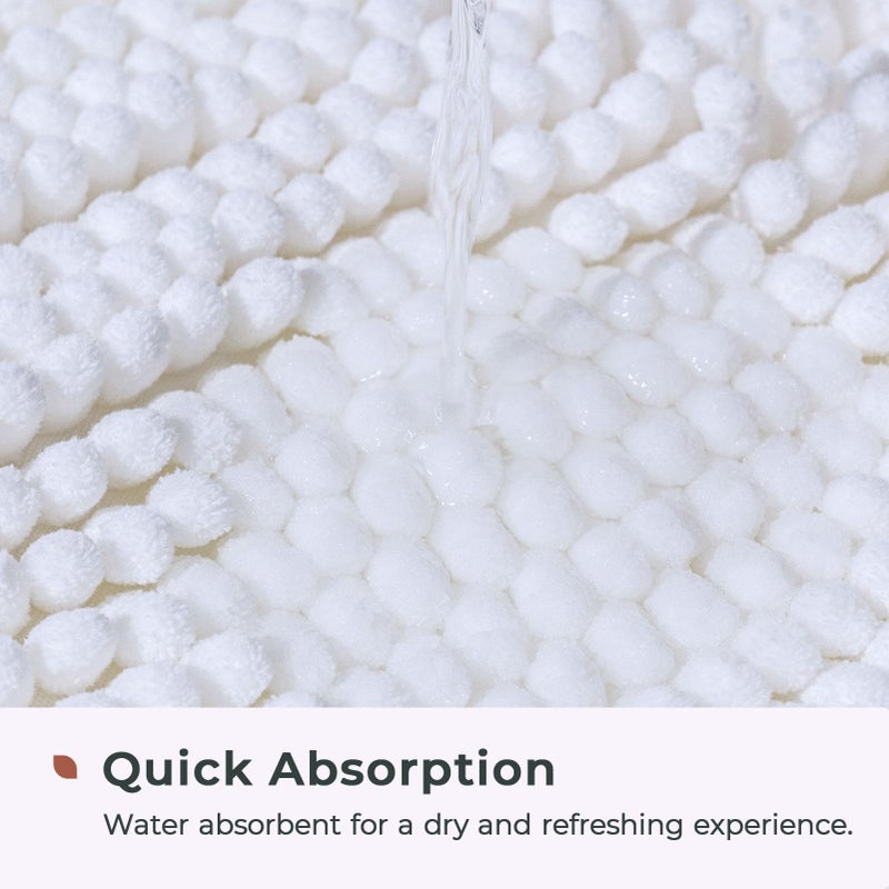 FRESHMINT Chenille Bathroom Rugs Mat 24 ""x17 ""  Non-Slip Bath Mat for Bathroom Floor  Washable Soft Thick Water Absorbent Microfiber Shower Mat  White - Image 3