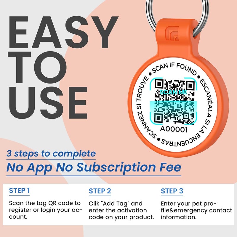 ILFINDYOU Silicone Cat Tags Personalized Small for Pet Collars, QR Code Cat Name Tags, Scan Location Alerts, Orange S - Image 4