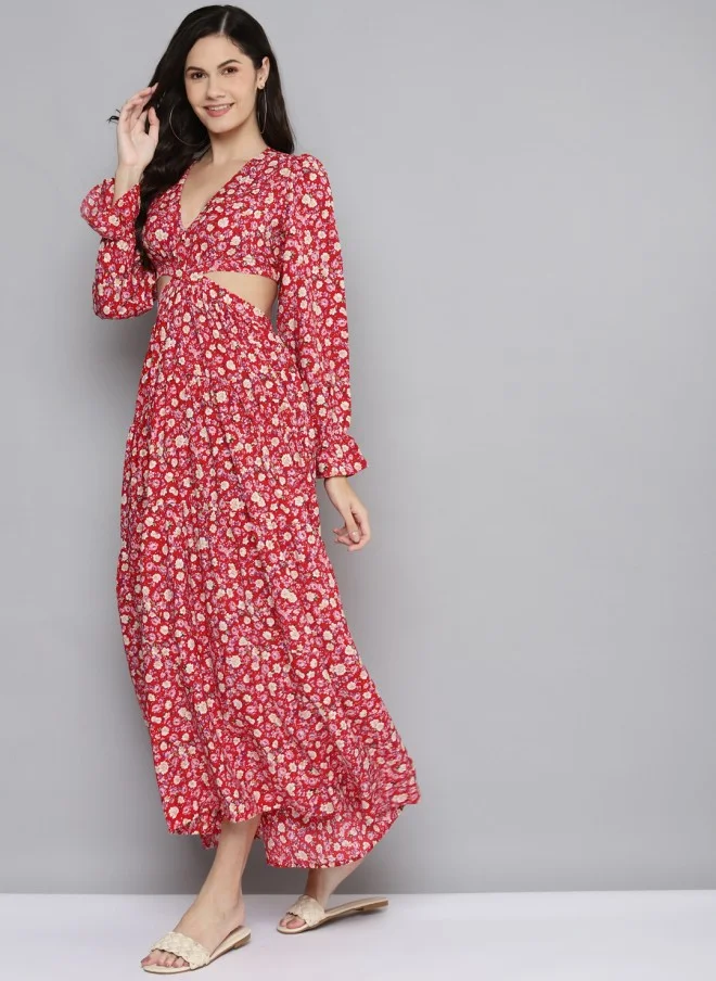 SASSAFRAS Floral Cut-Out Maxi Dress for Women