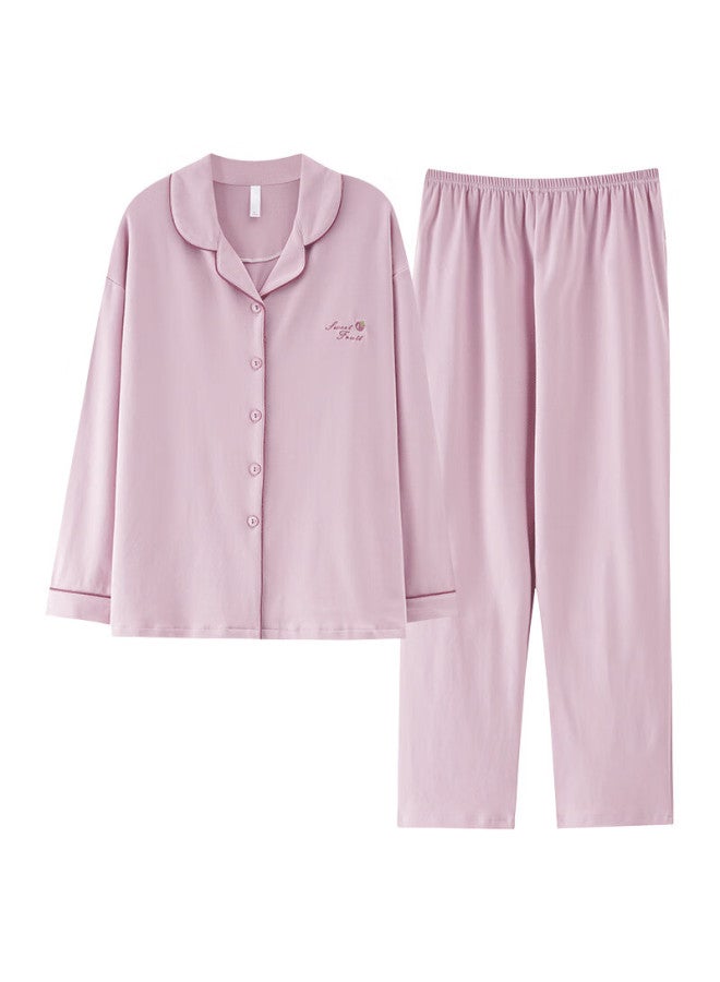 Joae Women's 100% Cotton Padded Sleepwear Cardigan Autumn Wearable Homewear Berry Pink 2XL