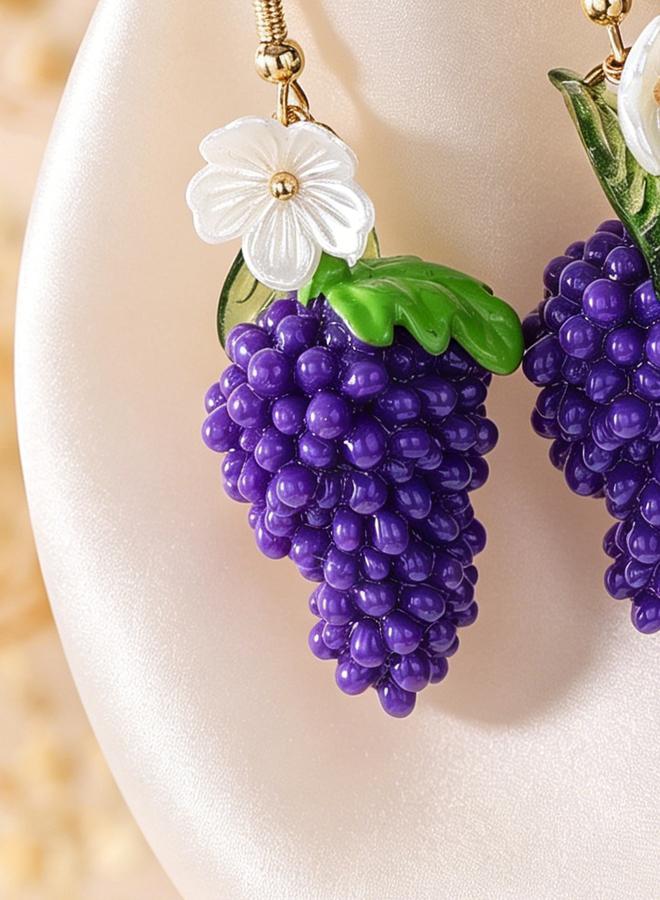 تايك تو أقراط متدلية بتصميم عنقود عنب - أرجواني - Image 1