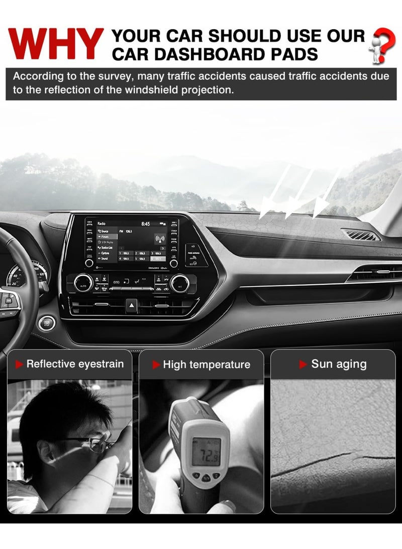 KISSUN Custom Fit for Dash Cover Mat Toyota Highlander 2020 2021 2022 2023 Flannel Nonslip Dashboard Mat Protector Black(Compatible with or Without Display) - Image 3