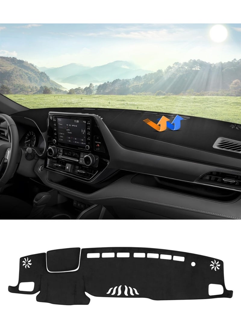 KISSUN Custom Fit for Dash Cover Mat Toyota Highlander 2020 2021 2022 2023 Flannel Nonslip Dashboard Mat Protector Black(Compatible with or Without Display) - Image 1