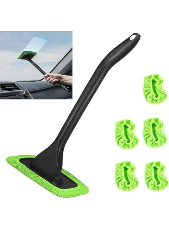 Generic Car Interior Window Cleaning Kit with 5 Reusable Cloth Pads, Windshield Cleaning Wand for Auto, Dirty Car Washing Brush (Green)  - Image 1