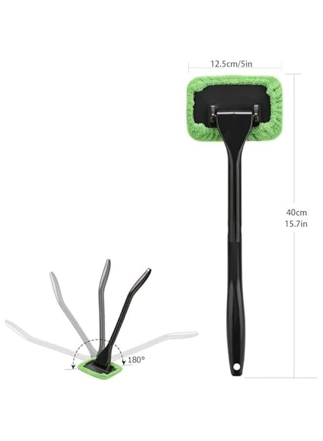 Generic Car Interior Window Cleaning Kit with 5 Reusable Cloth Pads, Windshield Cleaning Wand for Auto, Dirty Car Washing Brush (Green)  - Image 2