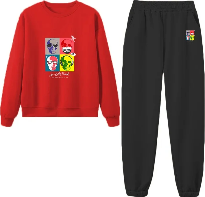 دوغ فش Tracksuit Oversize Skull Printed Tracksuit,lover,couple Combination Red