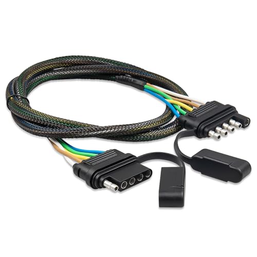 Oyviny 5 Way Flat Trailer Wire Extension 48 inch, Vehicle-Side and Trailer-Side 5-Pin Flat Wiring Harness 18 Guage Male and Female Trailer Wire Connector - Image 1