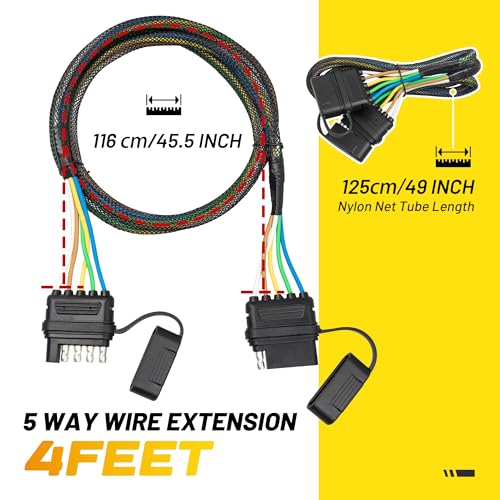 Oyviny 5 Way Flat Trailer Wire Extension 48 inch, Vehicle-Side and Trailer-Side 5-Pin Flat Wiring Harness 18 Guage Male and Female Trailer Wire Connector - Image 2