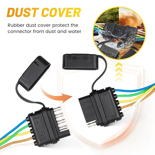 Oyviny 5 Way Flat Trailer Wire Extension 48 inch, Vehicle-Side and Trailer-Side 5-Pin Flat Wiring Harness 18 Guage Male and Female Trailer Wire Connector - Image 5