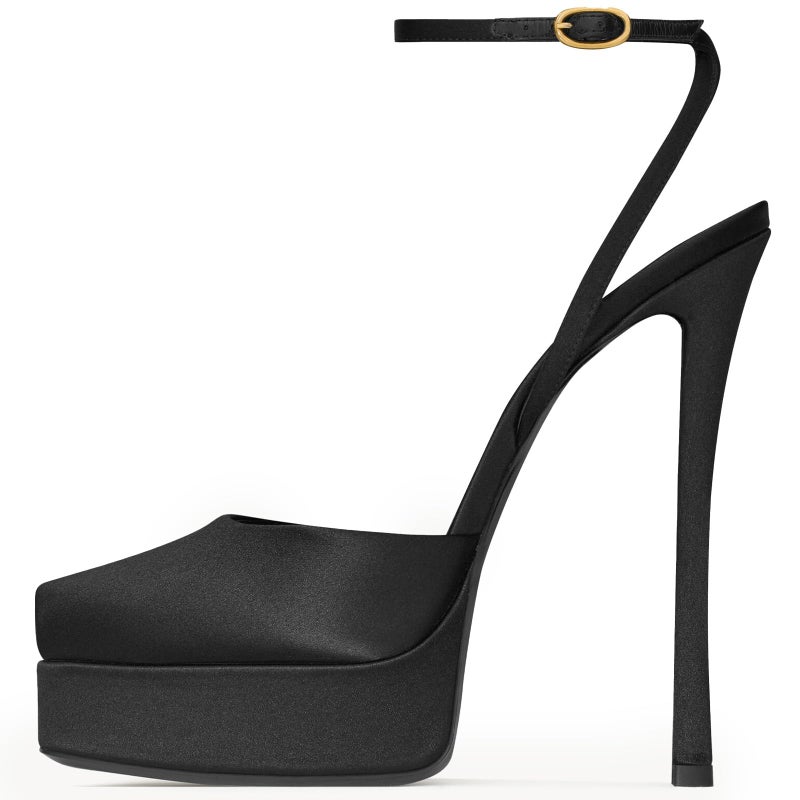 CAGLGLZ Stiletto High Heel Platform Sandals for Women Peep Square Open Toe Heeled Pumps Ankle Strap Backless Sandals Fashion Casual Dressy Party Shoes(Platform Black,10) - Image 3