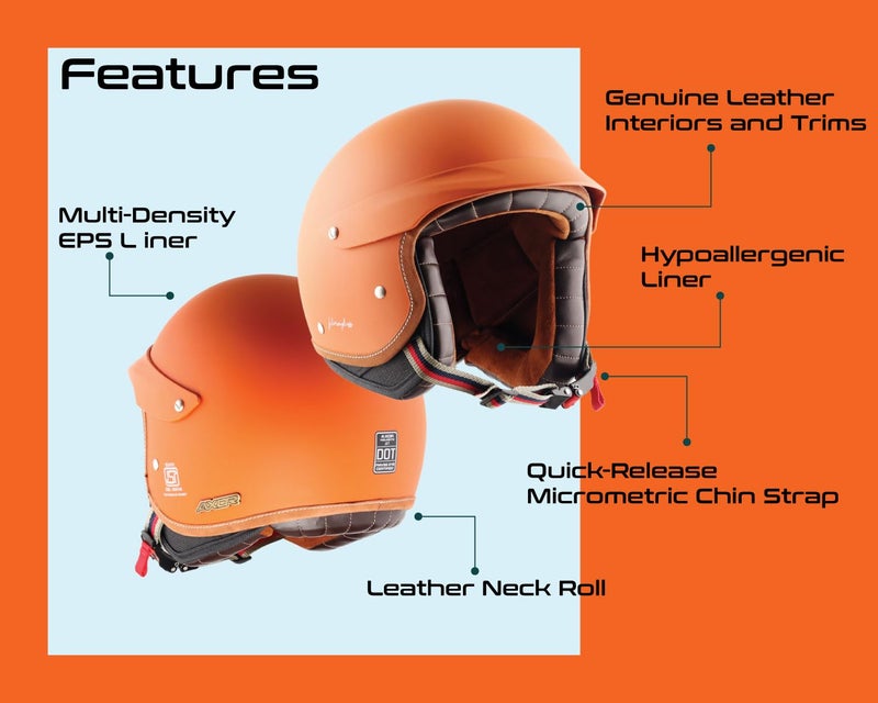 Axor Retro Jet West with Peak ISI and DOT Certified Matte Finish Open Face Helmet for Men and Women with Stylish Peak-Dull Orange-XL - Image 4