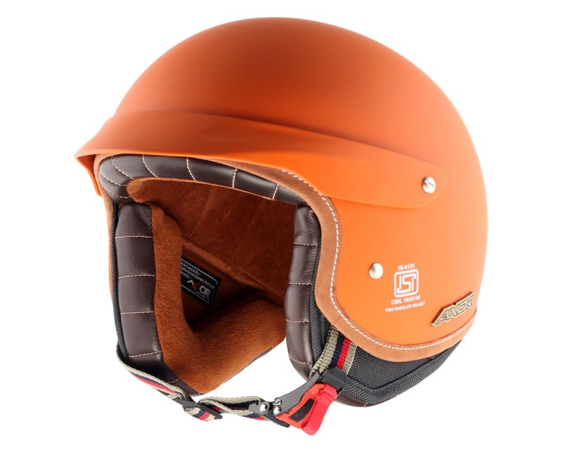 Axor Retro Jet West with Peak ISI and DOT Certified Matte Finish Open Face Helmet for Men and Women with Stylish Peak-Dull Orange-XL - Image 2