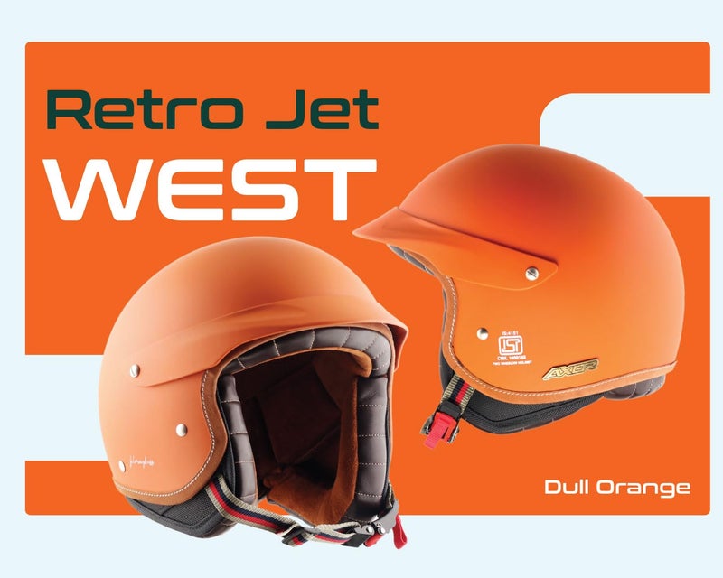Axor Retro Jet West with Peak ISI and DOT Certified Matte Finish Open Face Helmet for Men and Women with Stylish Peak-Dull Orange-XL - Image 3