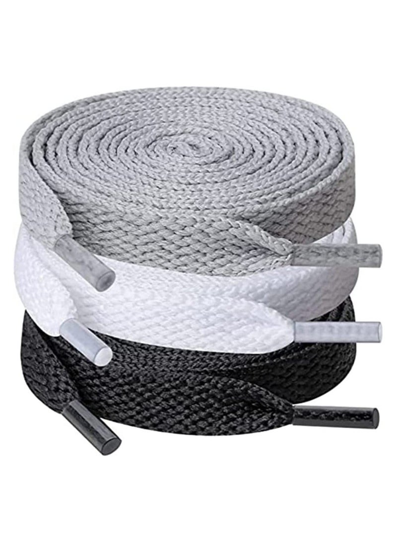 Shoelaces, 3 Pair Flat Shoe Laces, Wide Shoelaces for Athletic Running Sneakers Shoes Boot Strings - Image 1