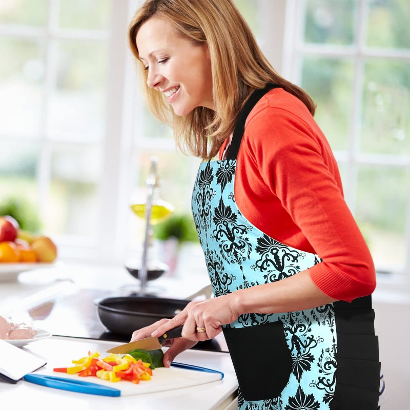 G2PLUS Mothers Aprons for Women with Pockets  Extra Long Ties  Vintage Damask Apron  Perfect for Kitchen Cooking  Baking and Gardening  28 x 27 Inch (Blue) - Image 5