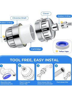 Topleo Shower Filter 20-Stage Shower Head Filter for Hard Water Shower Water Filter with 2 Replaceable Filter Cartridges for Chlorofluoride Removal, Polished Chrome  - Image 3