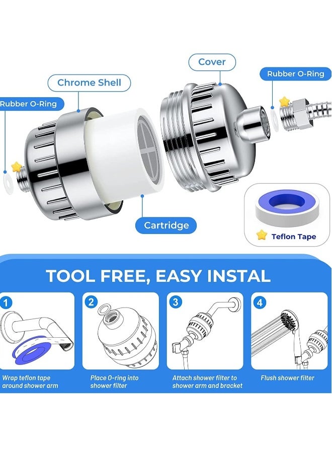 Topleo - Shower Filter 20-Stage Shower Head Filter for Hard Water Shower Water Filter with 2 Replaceable Filter Cartridges for Chlorofluoride Removal, Polished Chrome - Image 1