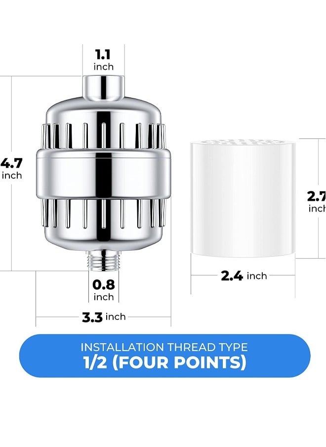 Topleo - Shower Filter 20-Stage Shower Head Filter for Hard Water Shower Water Filter with 2 Replaceable Filter Cartridges for Chlorofluoride Removal, Polished Chrome - Image 1