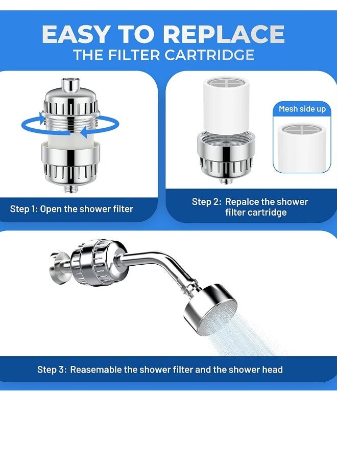 Topleo - Shower Filter 20-Stage Shower Head Filter for Hard Water Shower Water Filter with 2 Replaceable Filter Cartridges for Chlorofluoride Removal, Polished Chrome - Image 1