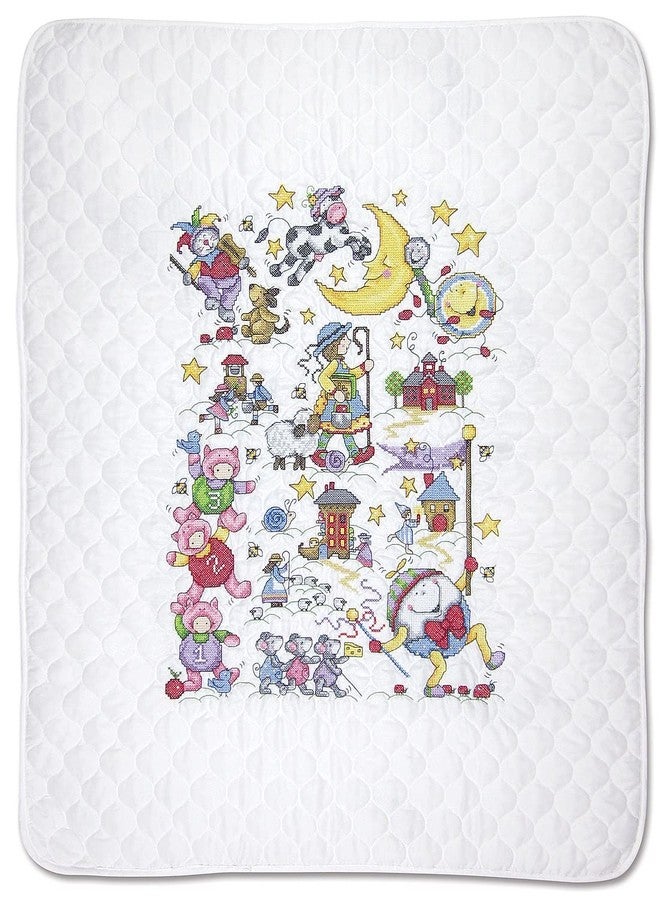 DesignWorks Ink Design Works Nursery Rhymes Stamped for Cross Stitch Baby Quilt Kit, 34" x 43", Multicolored - Image 1