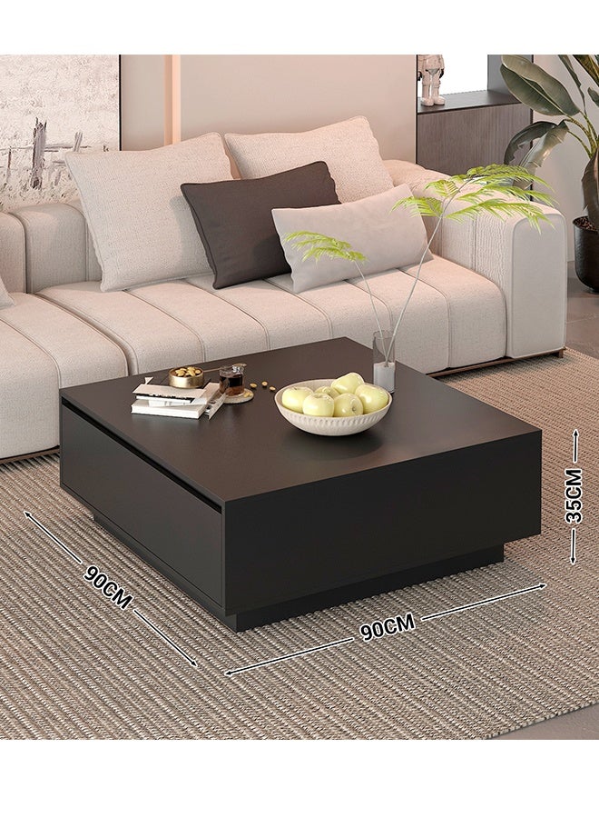 JCB CHIC طاولة قهوة مربعة كبيرة للتخزين مع درجين للإغلاق الناعم وقاعدة متينة، طاولة أريكة حديثة بسيطة، طاولة وسطية خشبية 90×90×35 سم، طاولة شاي لغرفة المعيشة وغرفة الاستقبال، سهلة التجميع، لون أسود - Image 2