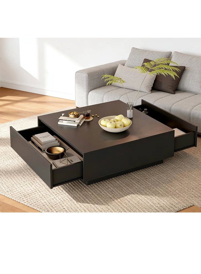 JCB CHIC طاولة قهوة مربعة كبيرة للتخزين مع درجين للإغلاق الناعم وقاعدة متينة، طاولة أريكة حديثة بسيطة، طاولة وسطية خشبية 90×90×35 سم، طاولة شاي لغرفة المعيشة وغرفة الاستقبال، سهلة التجميع، لون أسود - Image 1