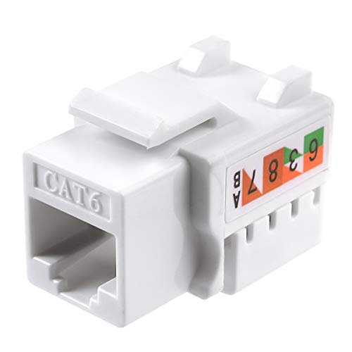 TENINYU 10-Pack RJ45 Keystone Jack Module Connector 568A/568B, Keystone Adapter Compatible Cat 6/5e/5 Connector,Cat6 Keystone Jack,RJ45 Female Connector,White - Image 2