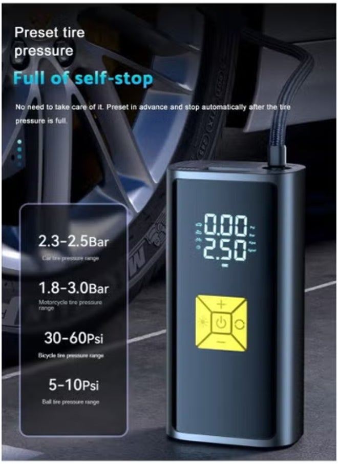 TIGER Car Tyre Inflator 150 PSI Air Compressor Pump – Portable Smart Air Pump with Fast Inflation, Auto Shut-Off, LCD Dual Display & LED Light – Compact Electric Inflator for Car, Bike, Motorcycle, Ball & Air Mattress – Rechargeable Pump for Travel & Emergencies  - Image 3