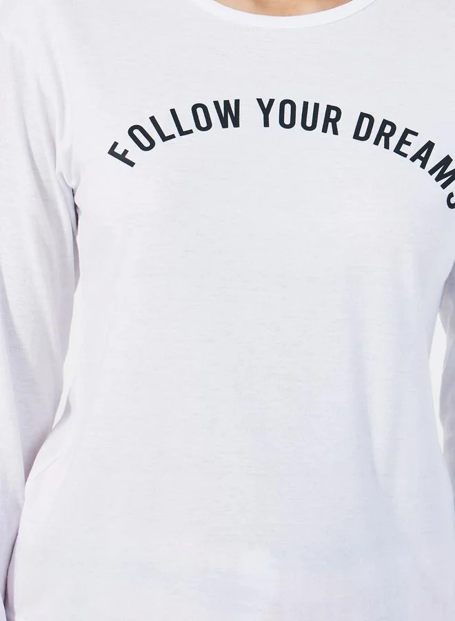Styli Dreams Slogan Long Sleeves T-Shirt & Check Pyjama Set