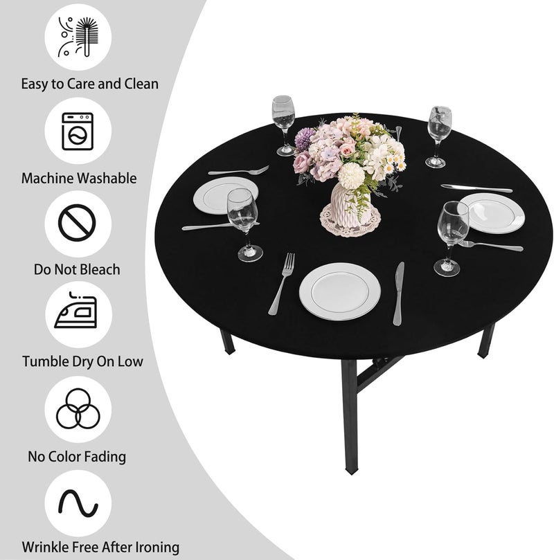 klarako 6 Pack Spandex Table Top Cover for 5FT Round Table, Stretch Fitted Tablecloth Washable Round Table Covers with Elastic Edge for Indoor Outdoor Party Picnic Camping (60", Black) - Image 5
