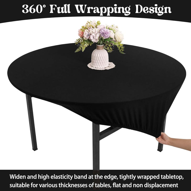 klarako 6 Pack Spandex Table Top Cover for 5FT Round Table, Stretch Fitted Tablecloth Washable Round Table Covers with Elastic Edge for Indoor Outdoor Party Picnic Camping (60", Black) - Image 4