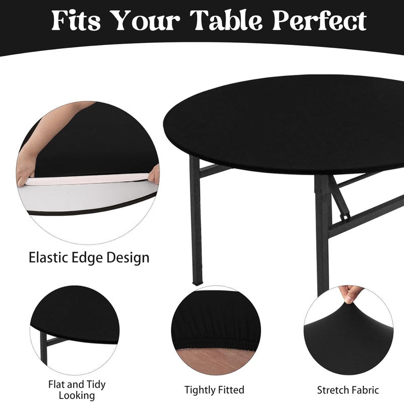 klarako 6 Pack Spandex Table Top Cover for 5FT Round Table, Stretch Fitted Tablecloth Washable Round Table Covers with Elastic Edge for Indoor Outdoor Party Picnic Camping (60", Black) - Image 3