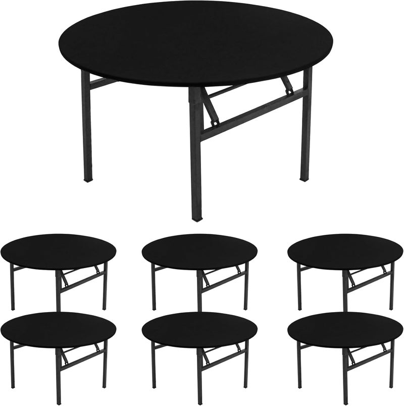klarako 6 Pack Spandex Table Top Cover for 5FT Round Table, Stretch Fitted Tablecloth Washable Round Table Covers with Elastic Edge for Indoor Outdoor Party Picnic Camping (60", Black) - Image 1