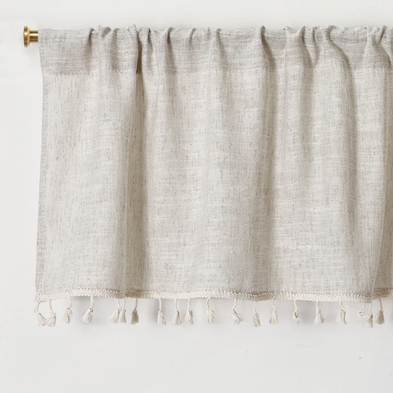 Oindec 2 Pack Boho Tassel Kitchen Valances for Windows Modern Farmhouse Cotton Linen Valance Curtains Topper Country Rustic Bathroom Small Window Treatment Bohemian Decor (55x15 inch, Natural) - Image 2