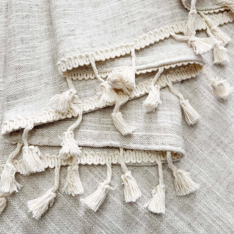 Oindec 2 Pack Boho Tassel Kitchen Valances for Windows Modern Farmhouse Cotton Linen Valance Curtains Topper Country Rustic Bathroom Small Window Treatment Bohemian Decor (55x15 inch, Natural) - Image 3