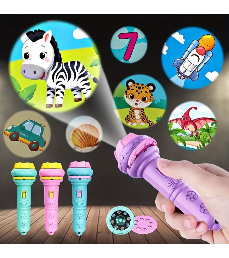 56 Pattern Projector Flashlight Educational Toy With Animal Dinosaur Ocean Number Fruit Alphabet Patterns For Kids Bedtime Fun Cognitive Play Green - Image 1