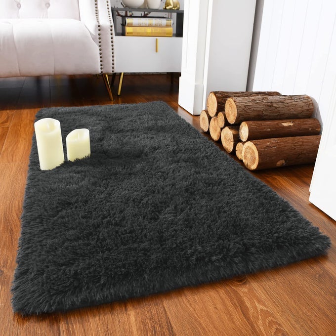SOFT RUNNER RUG FOR BEDROOM LIVING ROOM PLUSH FLUFFY RUG 2X3 FEET SHAG FURRY RUNNER RUGS CARPET NON SHEDDING FOR NURSERY CHILDREN KIDS GIRLS ROOM HOME DECORATIVE DARK GREY