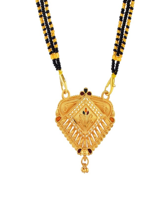 DULCI Traditional Gold-Plated Mangalsutra with Diamond-Shaped Pendant with Black Bead Chain - Image 1