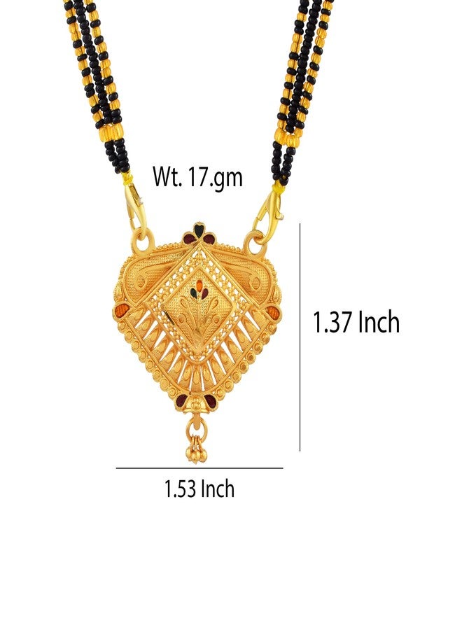 DULCI Traditional Gold-Plated Mangalsutra with Diamond-Shaped Pendant with Black Bead Chain - Image 2
