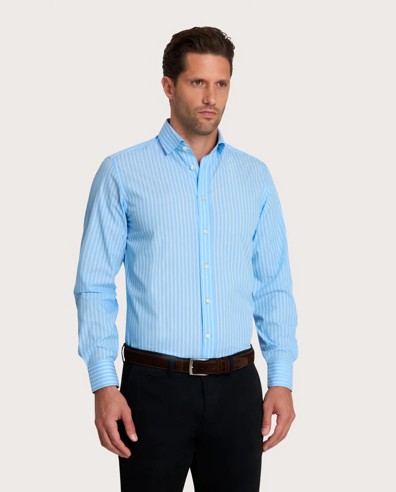 كاميتشسما Striped Light Blue Poplin Fancy Slim Shirt